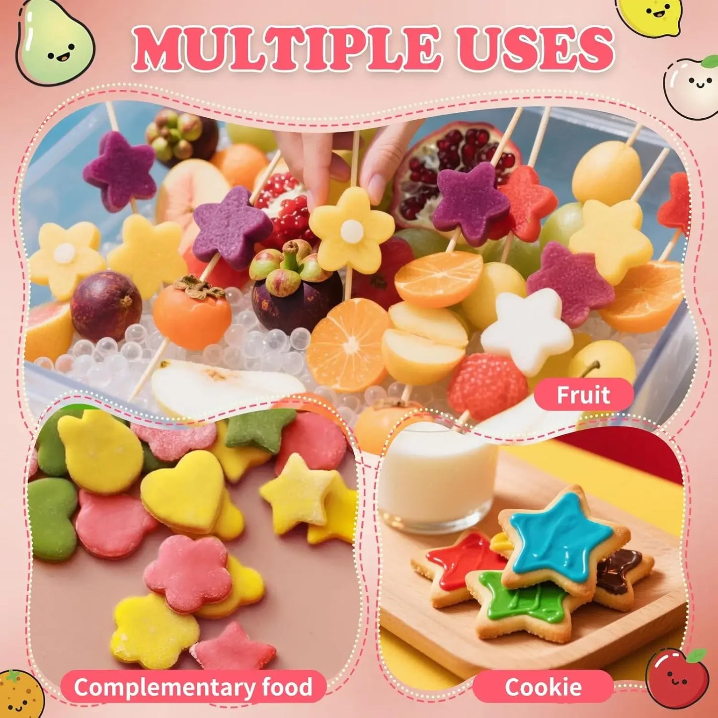 3cs Pressed Fruit Printing Cutting Flower Vegetable Kitchen Embossing Biscuit Cookie Cutting Mold For Kids Lunch Bento Box