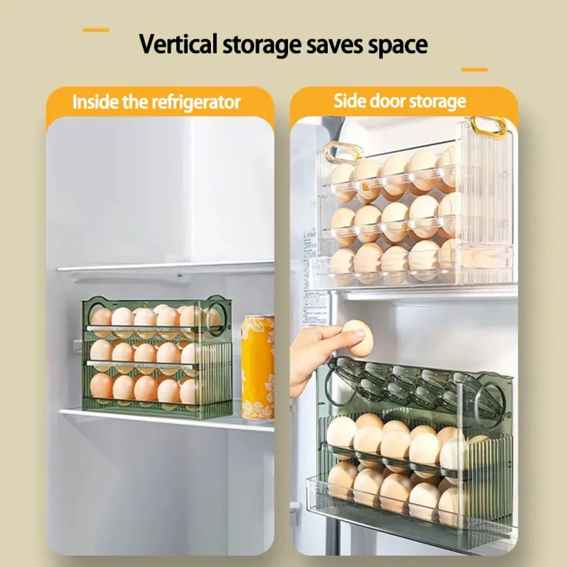 Kitchen Large Capacity Egg Fridge Storage Box - Portable Multi-Layer Egg Tray Organizer, Auto Opening/Closing Egg Holder