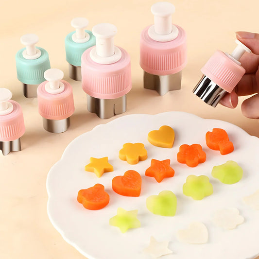 3cs Pressed Fruit Printing Cutting Flower Vegetable Kitchen Embossing Biscuit Cookie Cutting Mold For Kids Lunch Bento Box