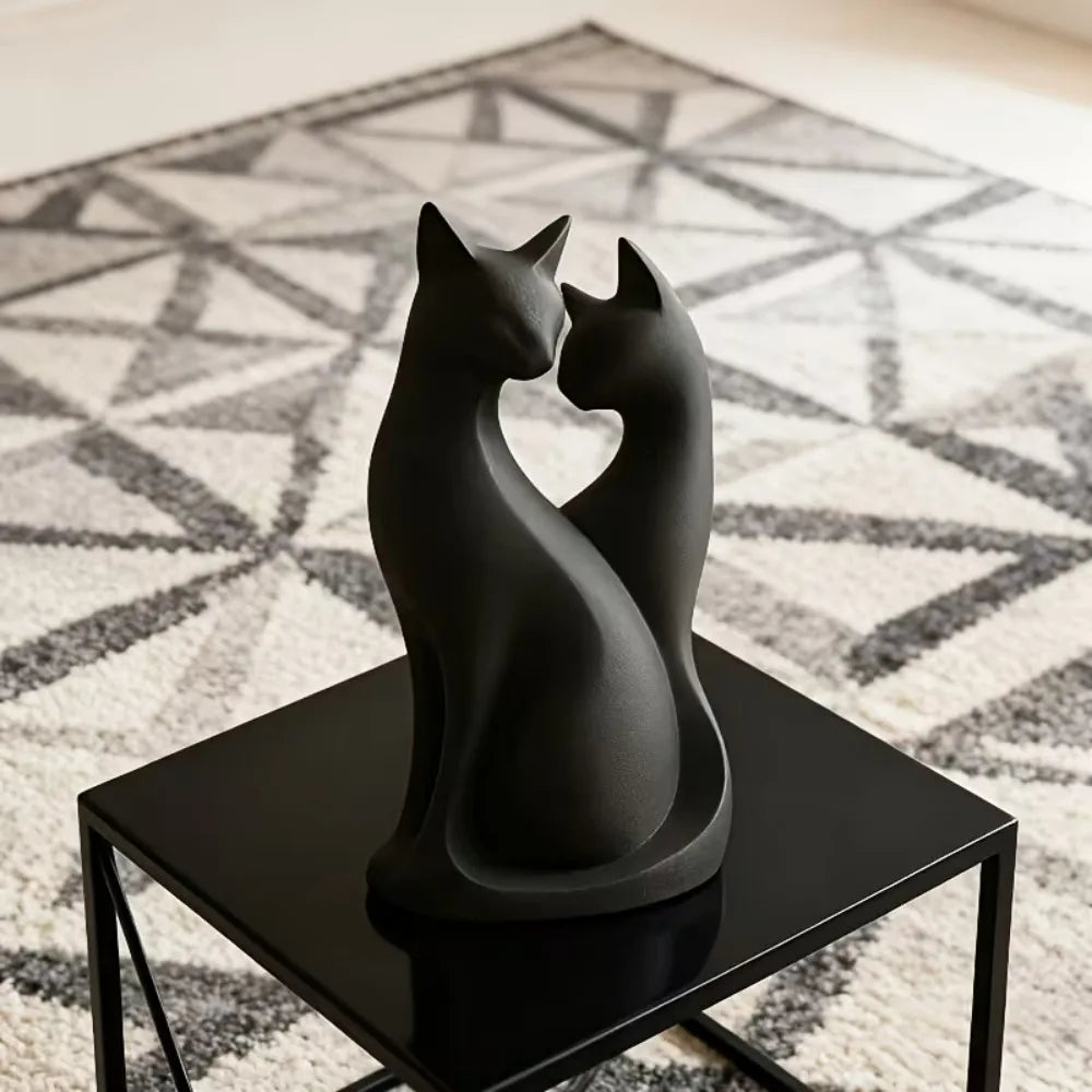 3D Printed Couple Cat Statue - Cute Black Abstract Modern Home, Valentine's Day Gift Suitable for Office Desk Decoration