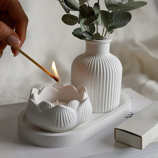3pcs Silicone Mold Vases, Oval Coasters, 3D Lotus Mold, Storage Box, Candle Mold, European Gypsum Tray Mold