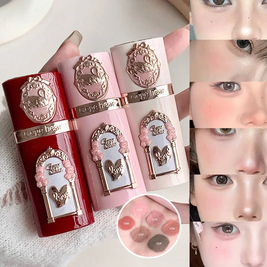 Matte Cream Blush Stick GEGE BEAR 6 Colors Waterproof Longwear Natural Buildable Lip & Cheek Tint Vintage Korean Makeup Cosmetic