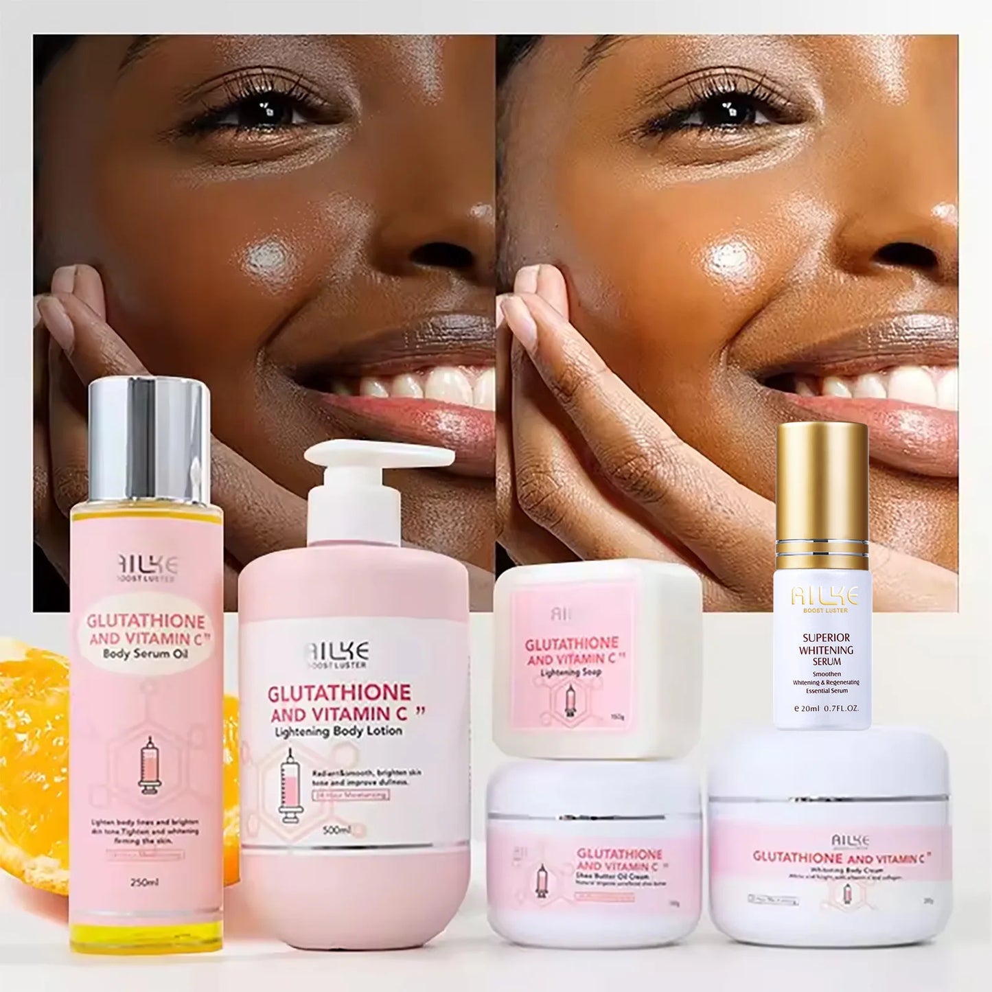 AILKE Glutathion and Vitamin C Whitening Set, Moisturizing, Remove Melanin, Freckles, Black Spots, Chloasma, Clean Skin