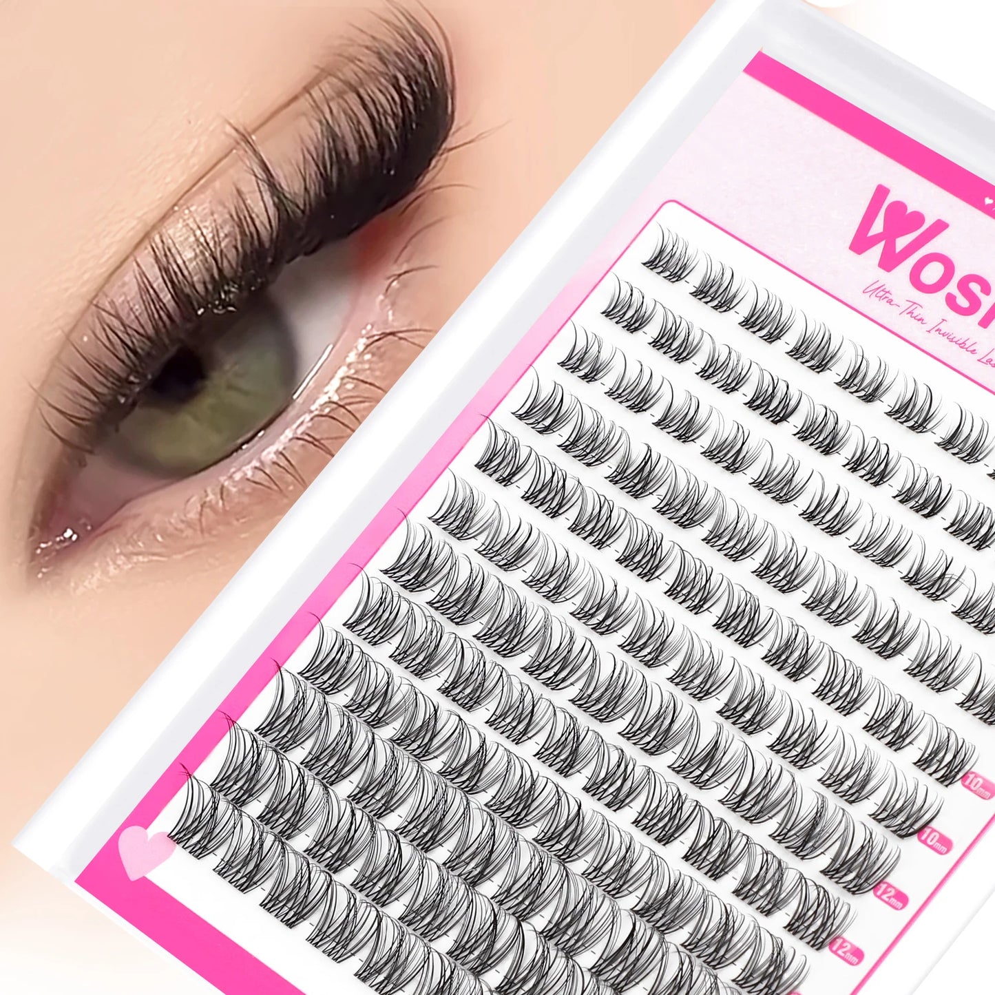 WOSHEER Lash Clusters Wispy Eyelash Clusters Lashes Natural DIY Lash Extension Short Cluster D Curl Individual Lashes Cluster