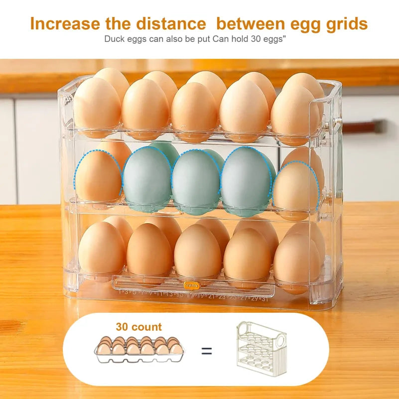 Kitchen Large Capacity Egg Fridge Storage Box - Portable Multi-Layer Egg Tray Organizer, Auto Opening/Closing Egg Holder