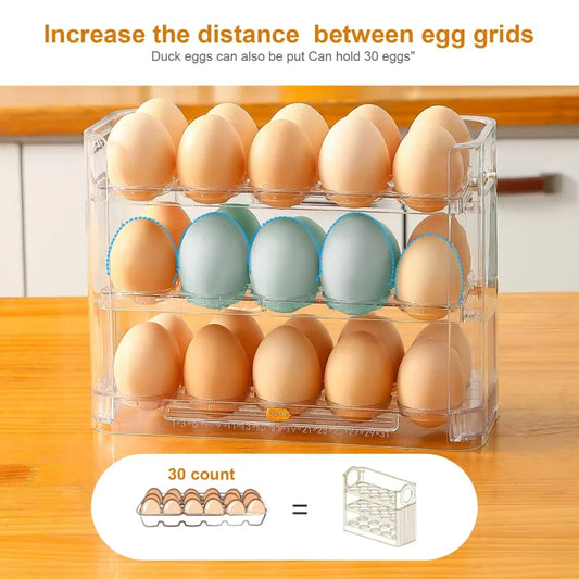 Kitchen Large Capacity Egg Fridge Storage Box - Portable Multi-Layer Egg Tray Organizer, Auto Opening/Closing Egg Holder