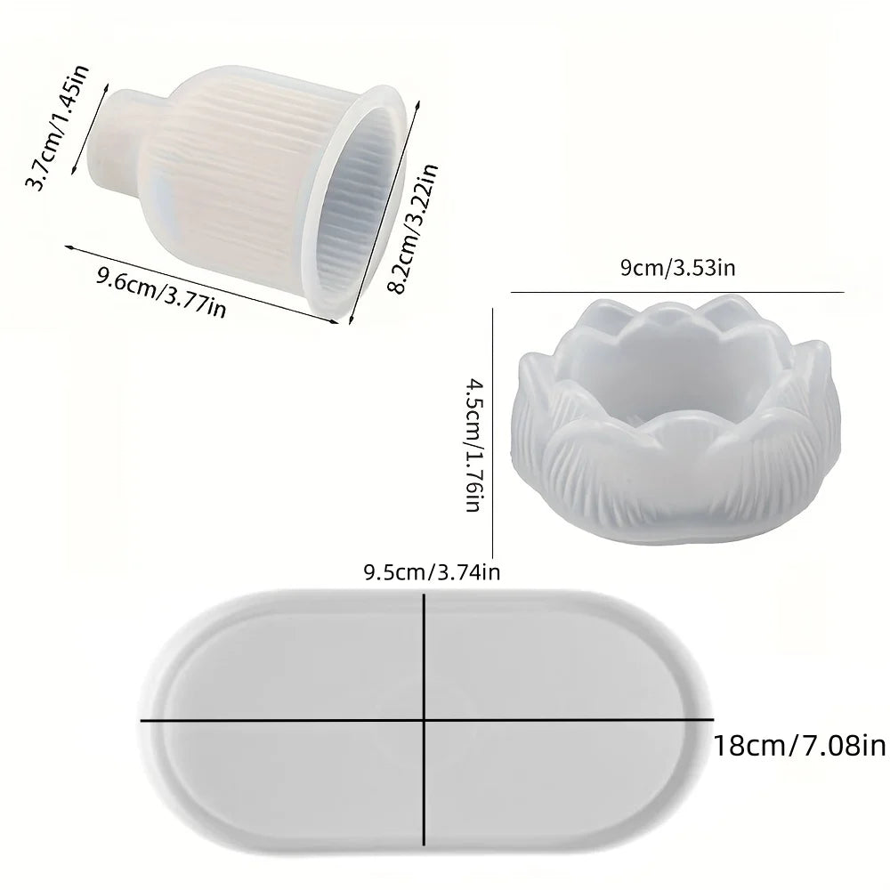 3pcs Silicone Mold Vases, Oval Coasters, 3D Lotus Mold, Storage Box, Candle Mold, European Gypsum Tray Mold