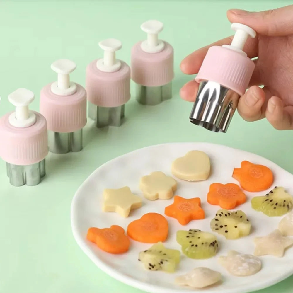 3cs Pressed Fruit Printing Cutting Flower Vegetable Kitchen Embossing Biscuit Cookie Cutting Mold For Kids Lunch Bento Box