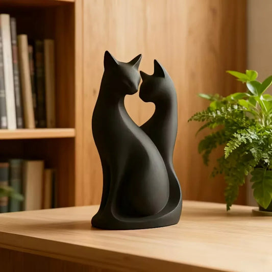 3D Printed Couple Cat Statue - Cute Black Abstract Modern Home, Valentine's Day Gift Suitable for Office Desk Decoration