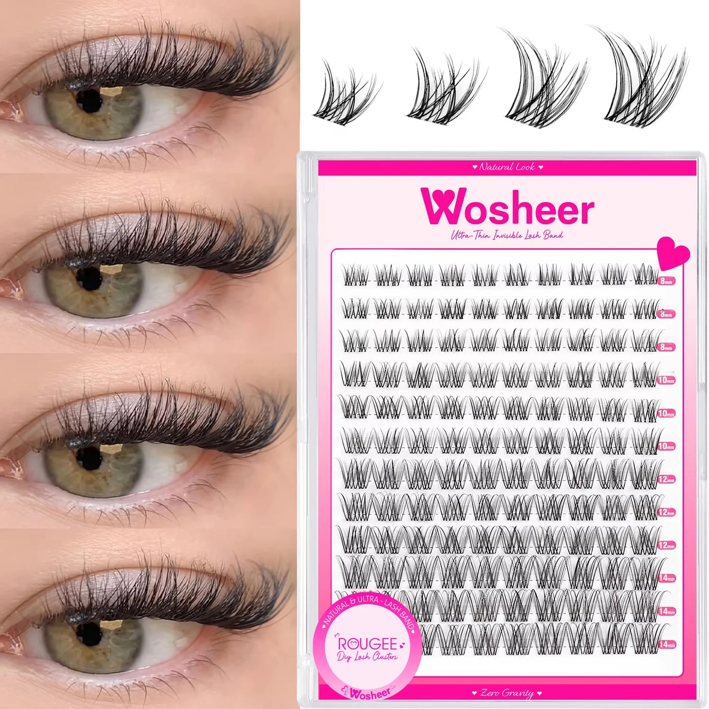 WOSHEER Lash Clusters Wispy Eyelash Clusters Lashes Natural DIY Lash Extension Short Cluster D Curl Individual Lashes Cluster
