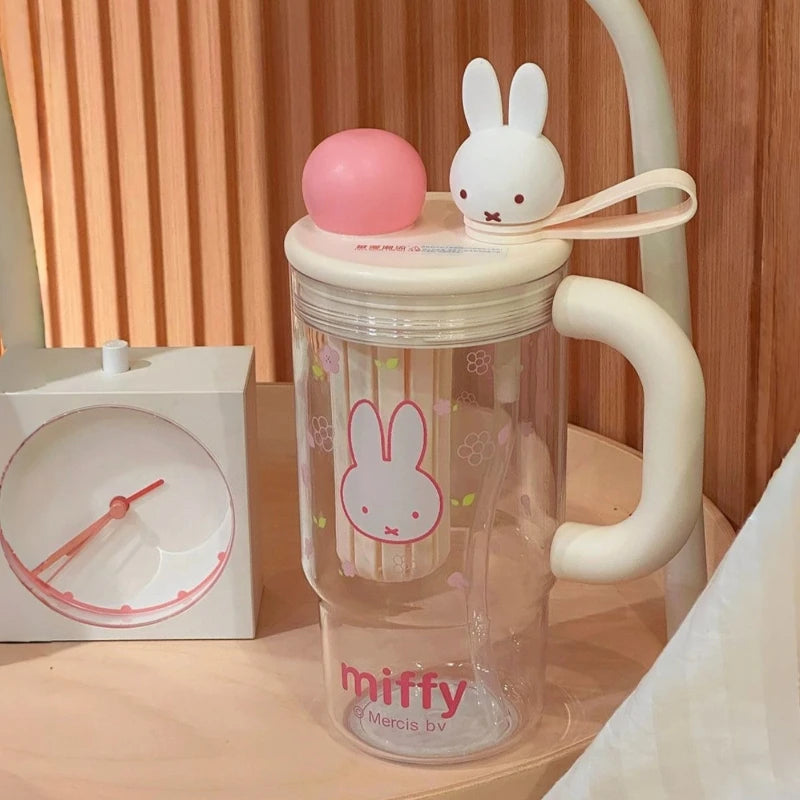 Miffy Kawaii Anime Cartoon Rabbit Authentic Miffy Ice Cup Girls New Style Good Looks Large Capacity Summer Straw Water Cup 760ML