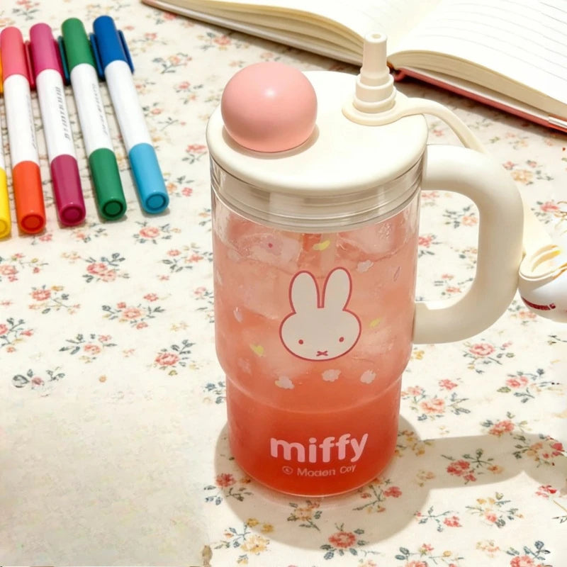 Miffy Kawaii Anime Cartoon Rabbit Authentic Miffy Ice Cup Girls New Style Good Looks Large Capacity Summer Straw Water Cup 760ML
