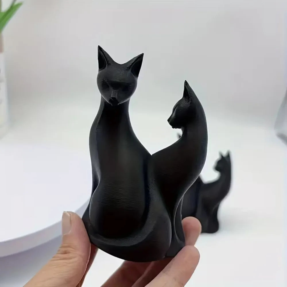 3D Printed Couple Cat Statue - Cute Black Abstract Modern Home, Valentine's Day Gift Suitable for Office Desk Decoration