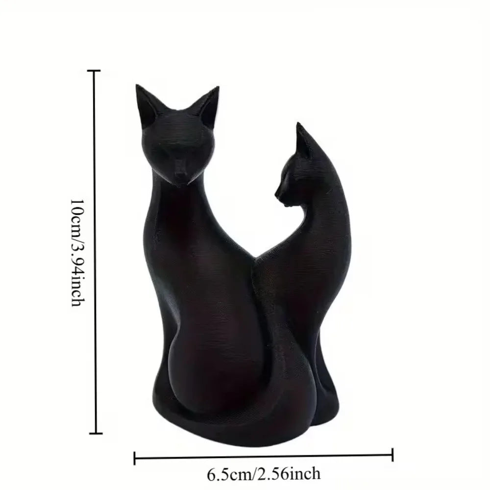 3D Printed Couple Cat Statue - Cute Black Abstract Modern Home, Valentine's Day Gift Suitable for Office Desk Decoration