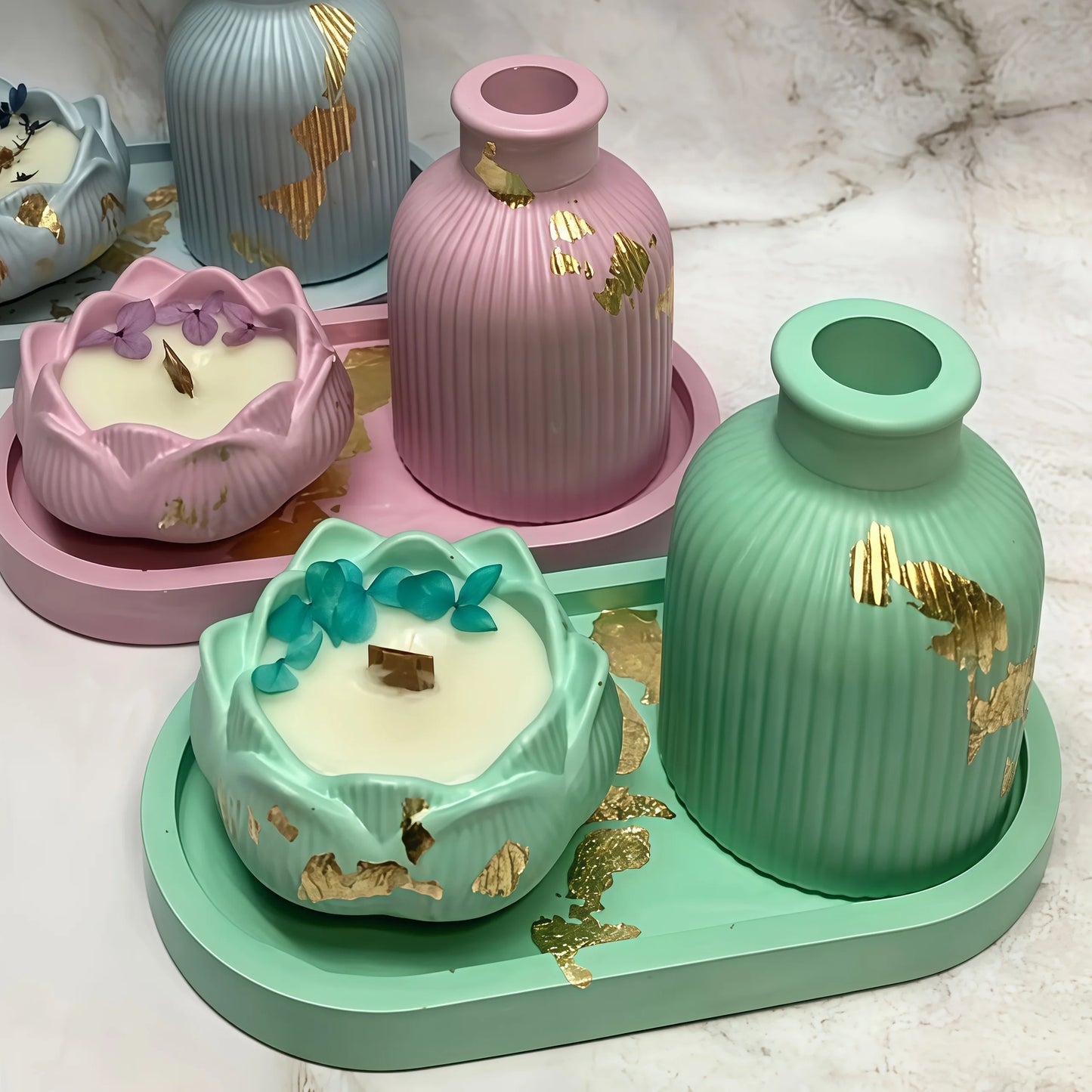 3pcs Silicone Mold Vases, Oval Coasters, 3D Lotus Mold, Storage Box, Candle Mold, European Gypsum Tray Mold