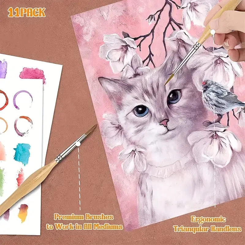11pcs Detail Brush Set, Triangle Handle Micro Brush, Acrylic Painting Art Brush, Model Oil Painting, Digital Painting Set